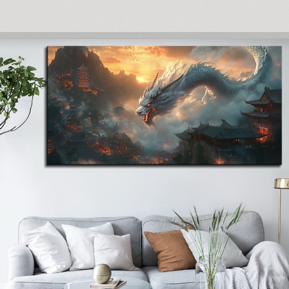 Art Print Framed - Vintage style Oriental Dragon canvas art