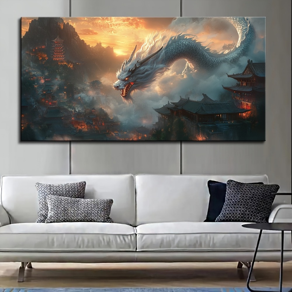 Vintage style Oriental Dragon  - Art Print Framed บทวิจารณ์และราคา