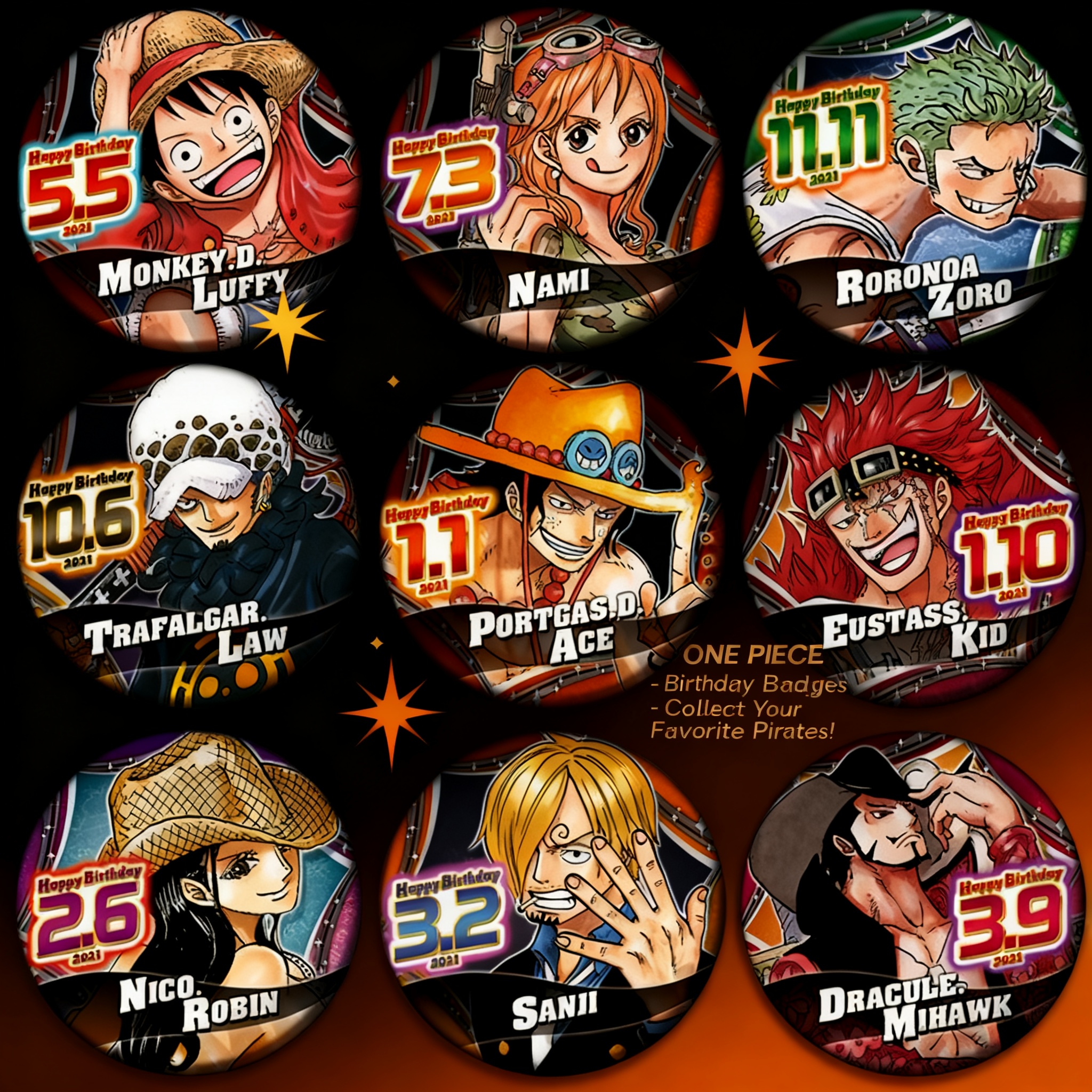 One Piece Anime Badge Pin Set  - Luffy Anime Merchandise บทวิจารณ์และราคา