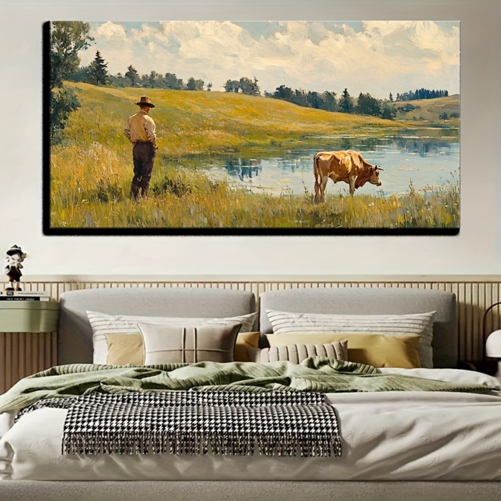 Natural landscape vintage oil  - Art Print Framed บทวิจารณ์และราคา