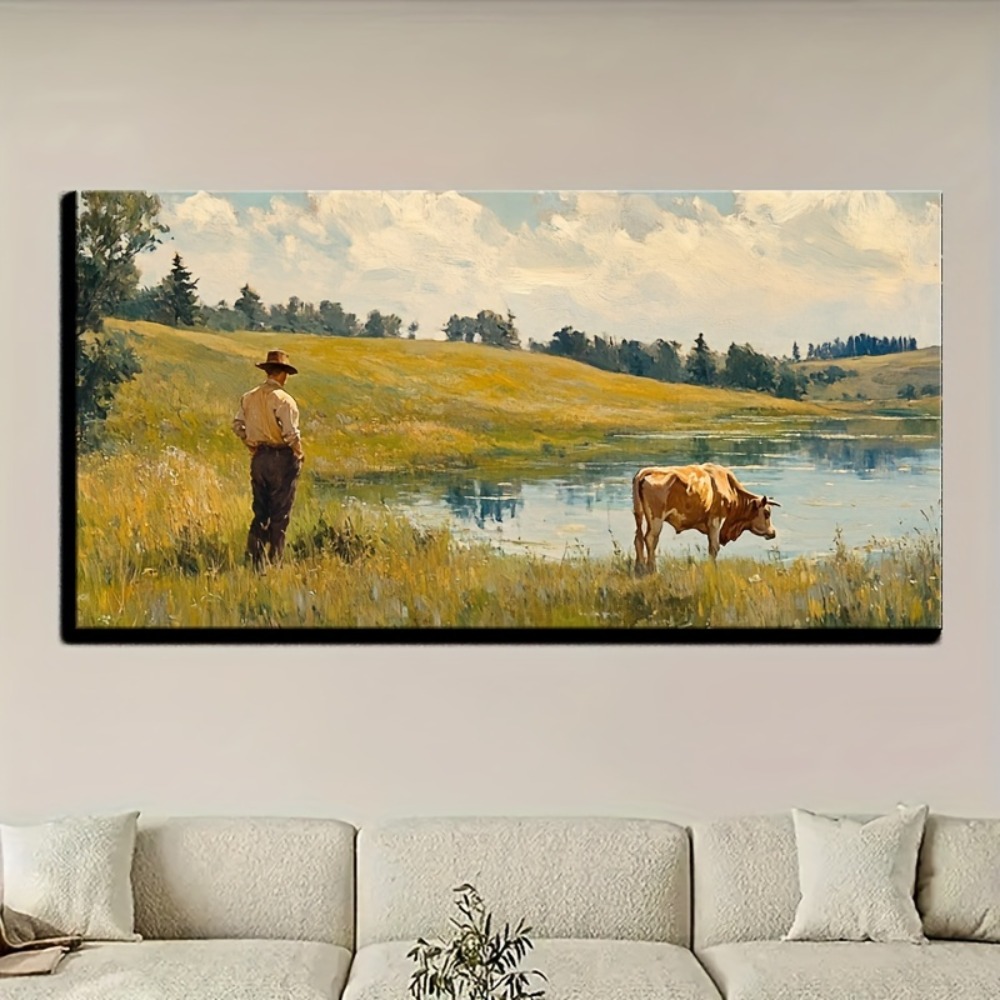 Natural landscape vintage oil  - Art Print Framed บทวิจารณ์และราคา