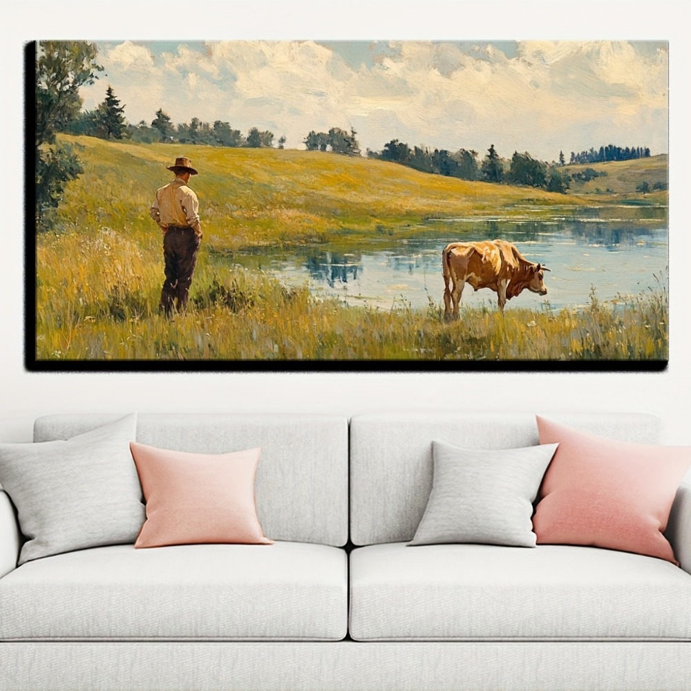Natural landscape vintage oil  - Art Print Framed บทวิจารณ์และราคา