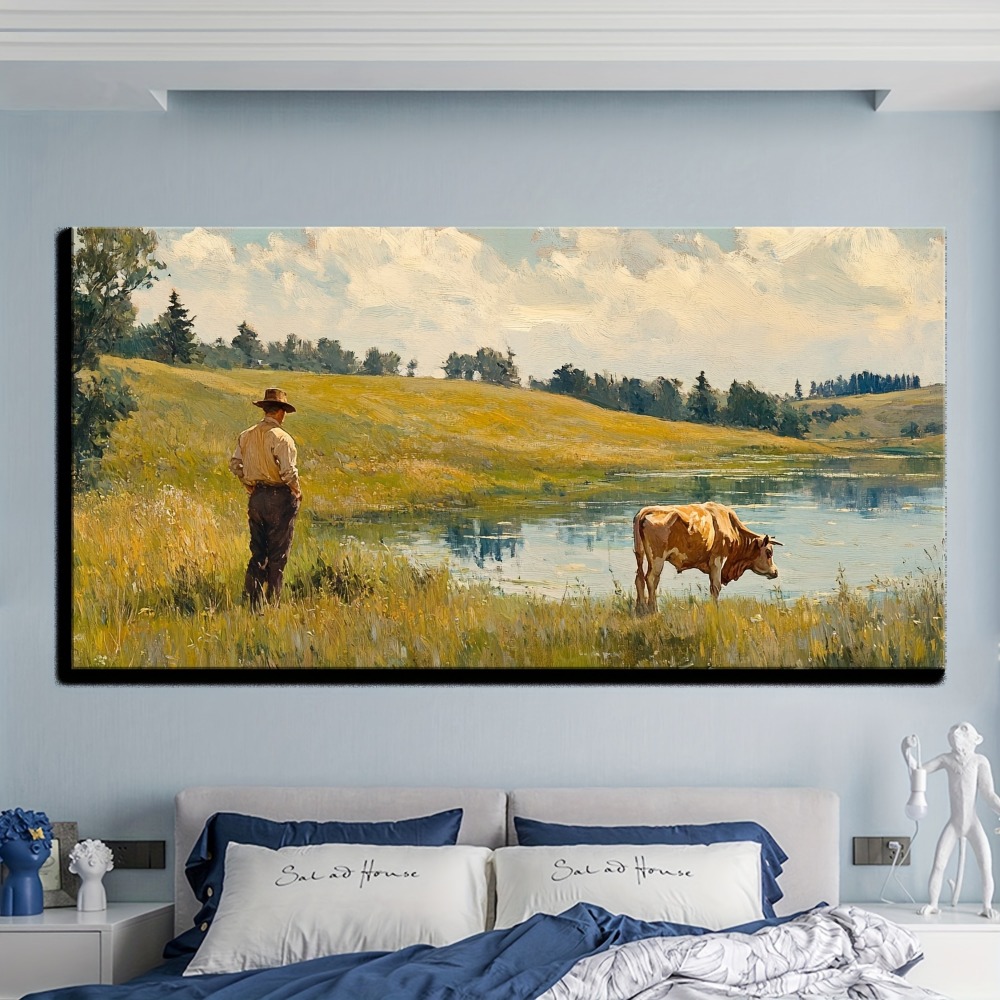 Natural landscape vintage oil  - Art Print Framed บทวิจารณ์และราคา